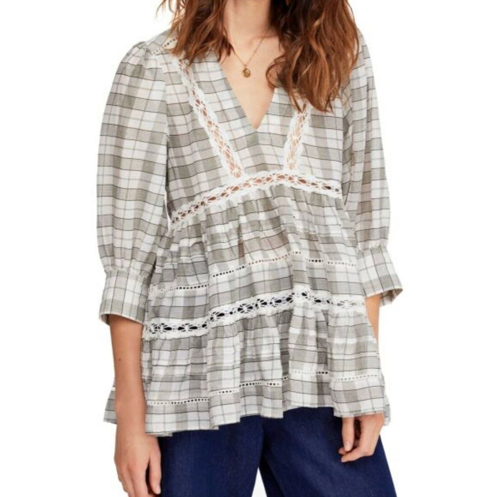 FREE PEOPLE Time Out Lace Tunic Ivory Comb…
